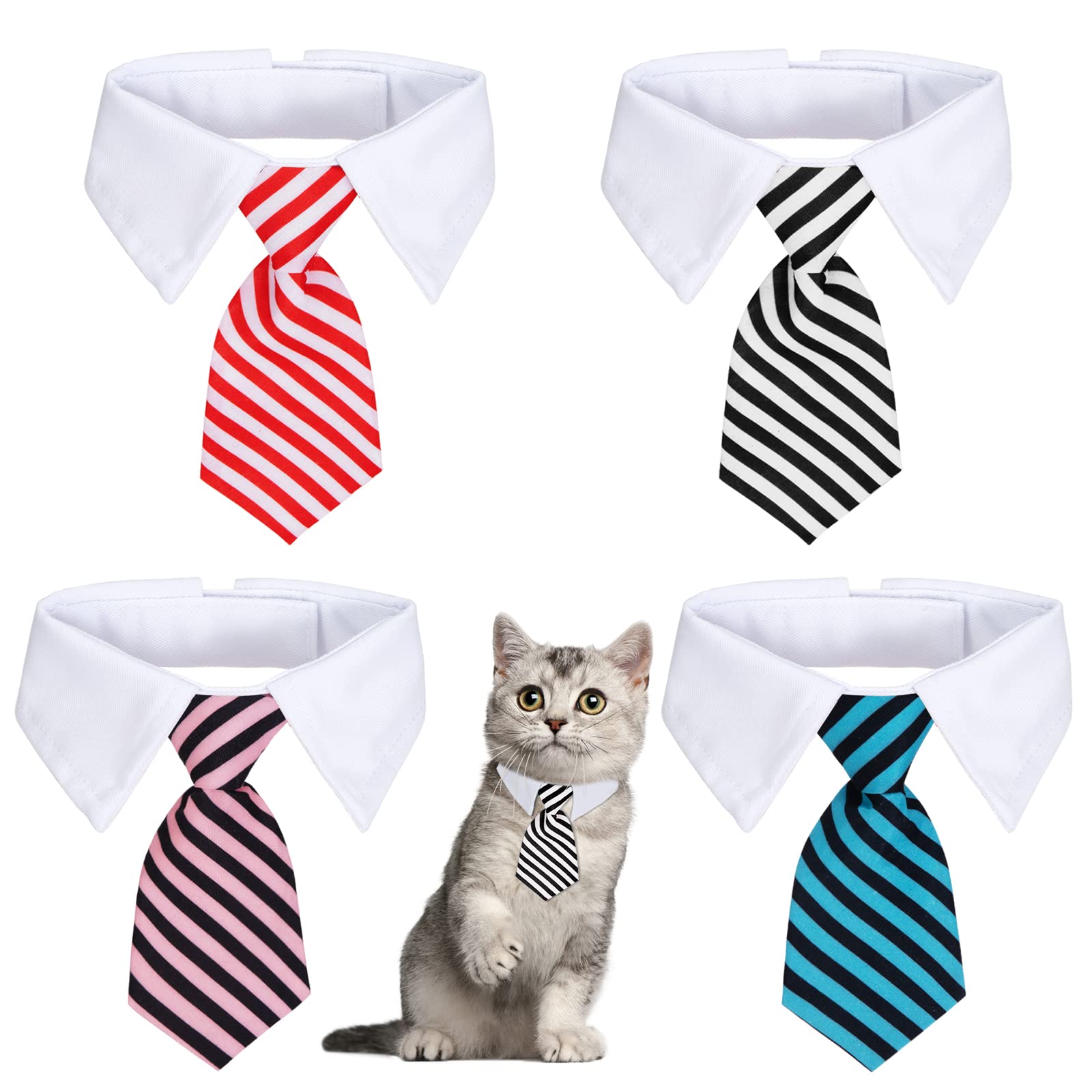 4 Pieces Adjustable Pets Dog Cat Neck Tie Formal Pet Necktie Stripe Necktie Collar Puppy Grooming Ties for Small Dogs and Cats (4 Colors, S)