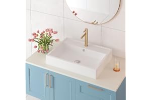 ARTSTONE 23.6 x 18.5 inch Bathroom Vessel Sink with Pop-up Drain Combo Above Counter, Stone Resin Rectangle Bathroom Sink with Overflow, Vanity Countertop Bowl Sink Washing Basin, White