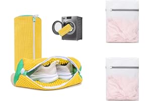 2 Shoe Laundry Bag & 2 Mesh Wash Bags Set – Sneaker Washing Bag for Machine Wash, Delicates Laundry Bags with Zipper for Shoe