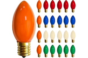 GOOTHY 25 Pack C9 Multicolor Christmas Light Bulbs, C9 Multicolor Replacement Bulbs for Outdoor Patio Christmas String Lights, 7W Incandescent Night Light Bulbs, C9/E17 Intermediate Base Bulb,120V 7W bulb