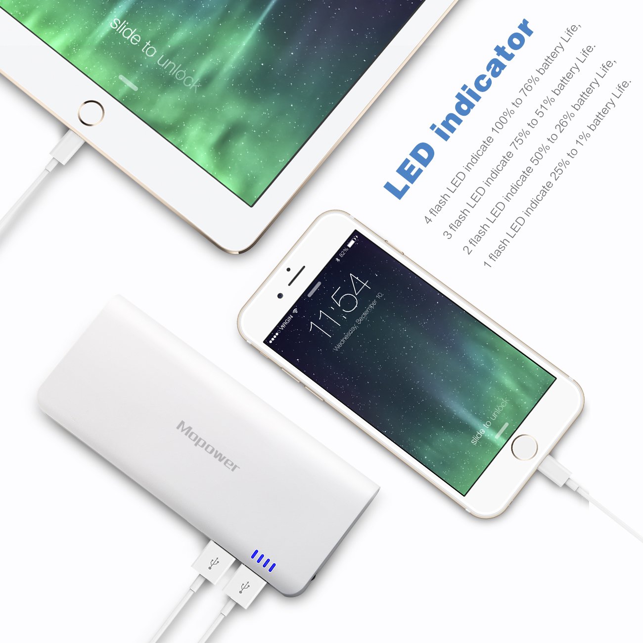 Mopower 12000mAh Power Bank Portable Dual Port External Battery Pack