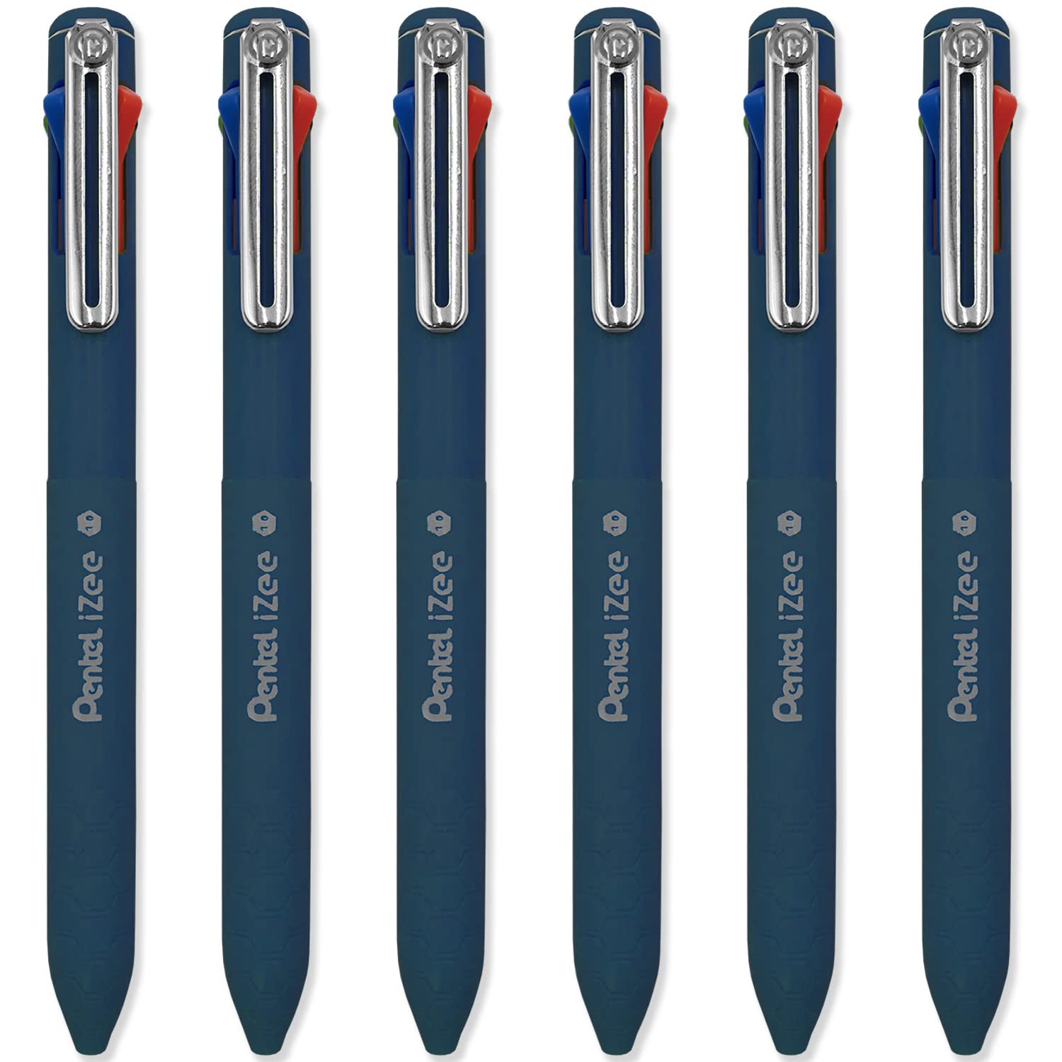 Pentel iZee 4 Colour Ballpoint Pen - Deep Blue Barrel - Multi Ink - Black, Blue, Red & Green Ink - Pack of 6