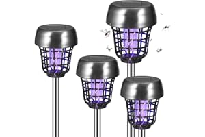 JAHYELEC 4 Pack Solar Bug Zapper Outdoor Waterproof - 2-in-1 Mosquito Zapper Solar Powered Mosquito Trap Repellent Lamp with Purple/White Light, Cordless Fly Insect Zappers for Yard Garden Patio Backyard
