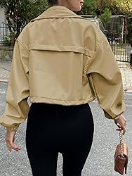 Tankaneo Womens Cropped Jacket Zip Up Lightweight