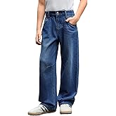 Haloumoning Boys Casual Straight Leg Baggy Jeans Kids Elastic Waist Loose Denim Pants with Pockets 5-14 Years