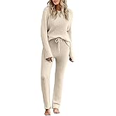 luvamia Women's Casual Pajama Set Fuzzy Fleece Knitted Long Sleeve Pj Loungewear