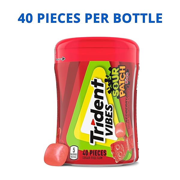 TRIDENT VIBES SOUR PATCH KIDS REDBERRY SUGAR-FREE CHEWING GUM, 40 PIECE BOTTLE