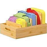 Kiasthome Bamboo Lid Organizers Inside Cabine, Kitchen Cabinet Organizer with 5 Adjustable Dividers, Food Container Plastic Holders for Drawer Pantry, Nature