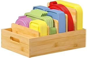 Kiasthome Bamboo Lid Organizers Inside Cabine, Adjustable Divider Kitchen Cabinet Organizer with 5 Dividers, Food Container P