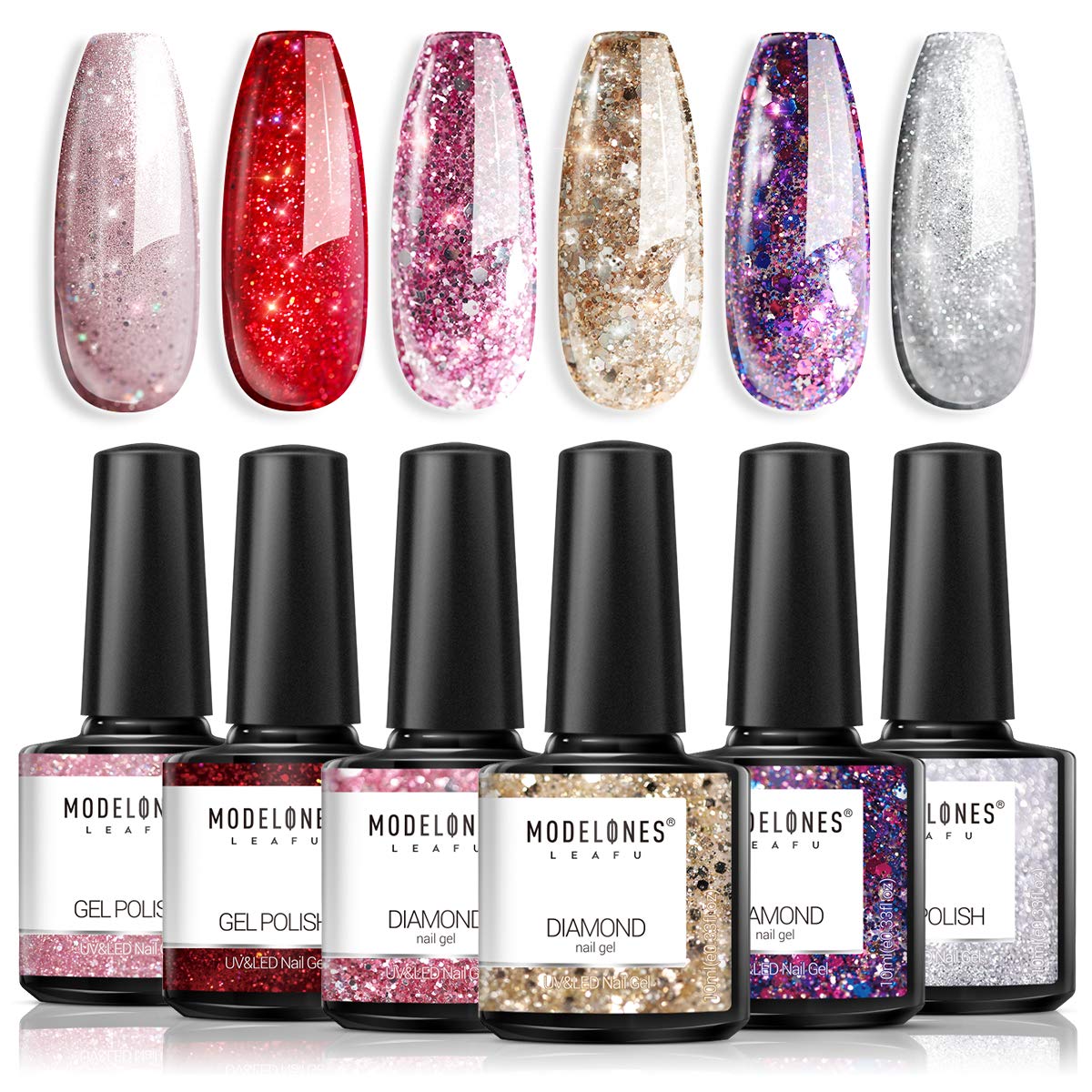 Modelones Glitter Gel Nail Polish Set 6pcs 10ml Soak Off UV LED