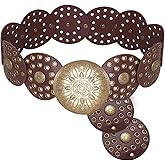 Topbuti Wide Disc Belt for Women Cowboy Vintage Western Concho Leather Waist Belts Boho Disk Y2k Belt for Skirts Pants Dress