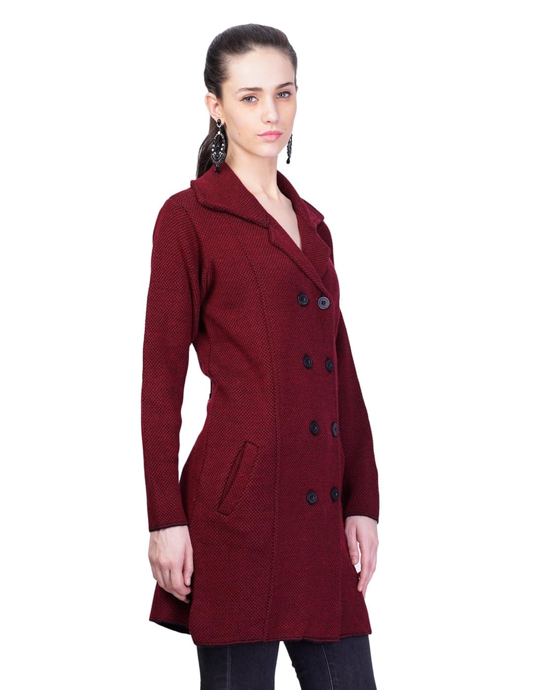 montrex maroon long coat for women