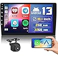 Hikity 2+32GB 10.1 Android 13 Car Stereo with Wireless Carplay Double Din Car Radio 10.1 Inch Touchscreen Indash Stereo with GPS Bluetooth FM WiFi Mirror Link SWC Backup Camera + Microphone
