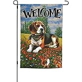 autumn fall Beagle Dog Spring Squirrel Cute Summer Flower Garden Flag Welcome Party Outdoor Outside Decorations Picks Home House Garden Yard Decor 12x18 Inch