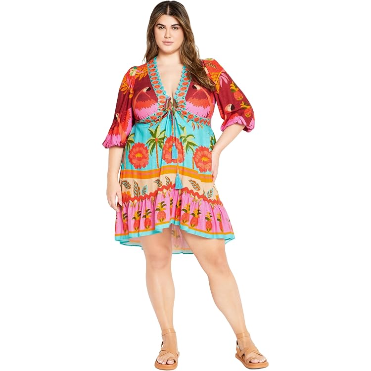 Cabana Dress Elastic Back Waist Tiered Skirt Resort Dresses Women's Plus  Size Cabana Placement Dress City Chic Scallop Dress