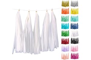 ODDODDY White Tassel Garland 20 Pcs, Tissue Paper Tassels Garland Banner for Party Birthday Wedding Decoration Baby Shower Table Decor