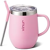 VINUR Kids Tumbler with Handle 12 oz Stainless Steel Double Wall Vacuum Insulated Tumbler with Lid and Straw, Leak Proof Water Drinking Cup for Travel, Purple Pink