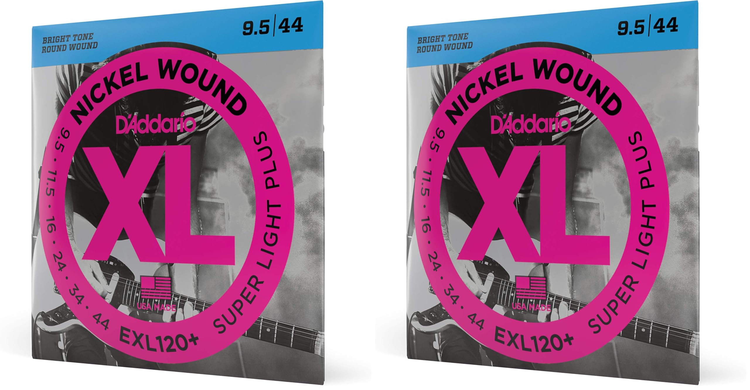 D'Addario Guitar Strings - XL Nickel Electric Guitar Strings - EXL120+ - Perfect Intonation, Consistent Feel, Reliable Durability - For 6 String Guitars - 9.5-44 Super Light Plus (Pack of 2)