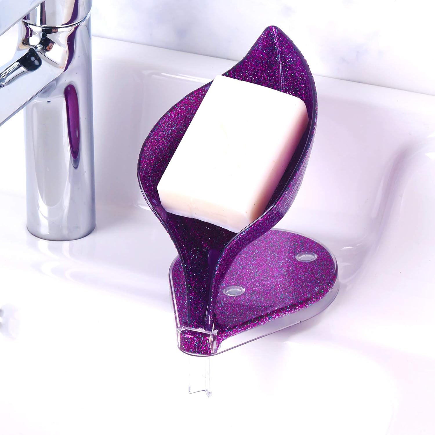 JUNRAN 3Pack Bathroom Sink Soap Saver Holder Leaf Shape