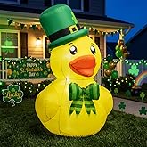 5FT St. Patrick's Day Inflatable Duck, Blow Up Duck with Shamrock Hat and Bow, Outdoor Decoration with LED Lights for Yard, Garden, Lawn, Home, Party Decor