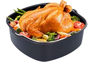 Square Cake Barrel, 8inch Iron Air Fryer Baking Dish Fryer Bread Baking Basket Pizza Plate Grill Pot Mat for HD9925 / HD9860 