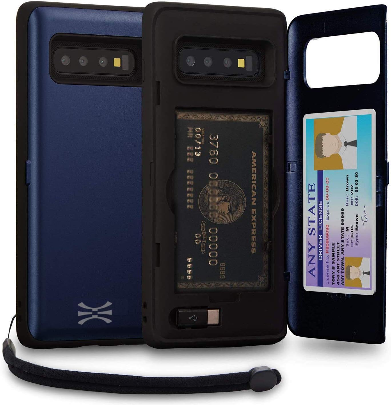 TORU CX PRO Case for Galaxy S10 Plus, with Card Holder | Slim Protective Cover with Hidden Credit Cards Wallet Flip Slot Compartment Kickstand | Include Mirror, Strap, USB Adapter - Blue