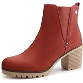 JABASIC Women Casual Ankle Booties Block Heel Slip On Chelsea Boots