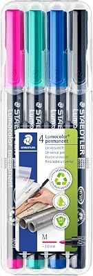 317 WP4-1 Lumocolor Rotulador universal permanente, todas las superficies, resistente a las manchas y al agua, recargable, ancho de trazo 1 mm, 4