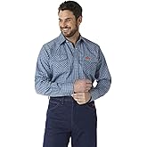 Wrangler Riggs Workwear FR Flame Resistant Western Long Sleeve Two Pocket Snap Shirt, blue plaid, 3X