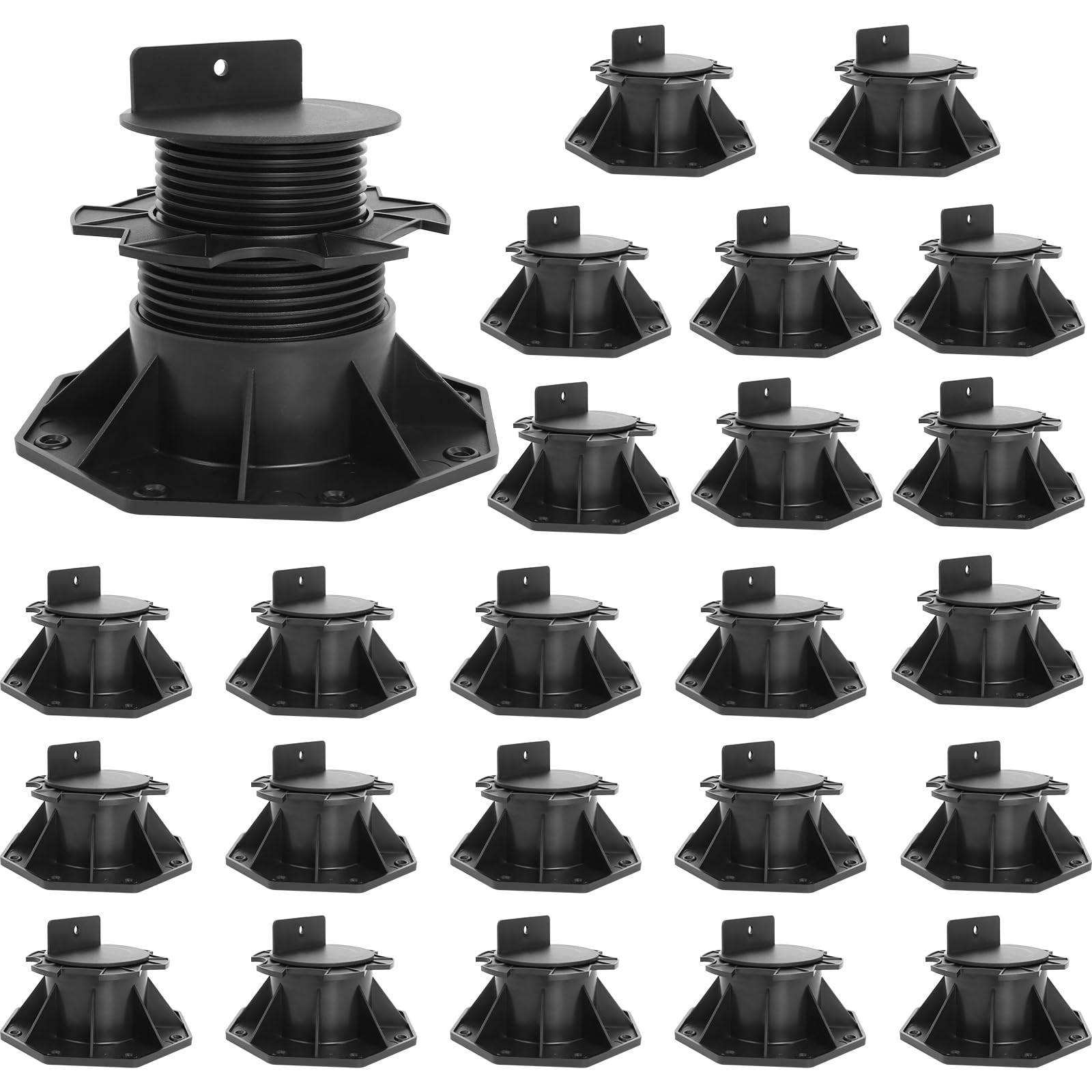 Photo 1 of 24Pack Adjustable Deck Support Pedestal, Deck Foundation Support Base for Floating Deck Platform, Deck Blocks Adjustable Deck Plastic Supports Pedestal Paver 2-3/8" to 5-1/2" by MCCKLE