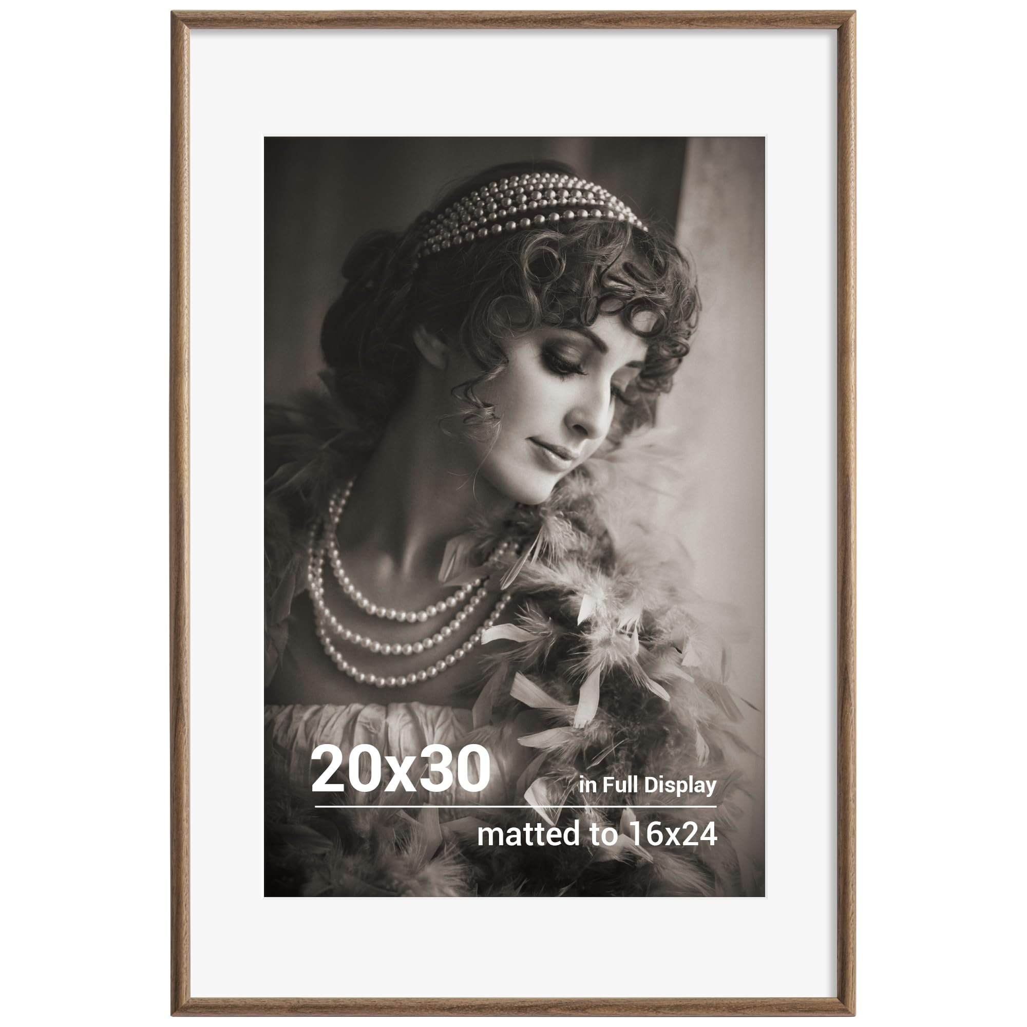 20x30 poster frame - solid walnut wood picture frames with hd tempered glass, handcrafted rounded co