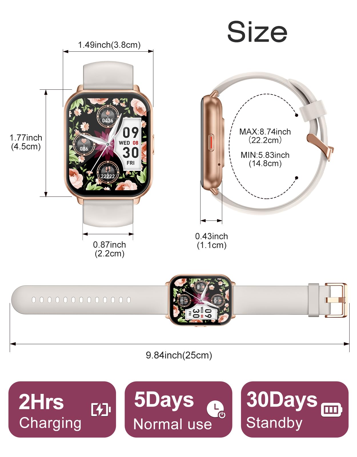 Smart Watches for Women Men (Answer/Make Calls, 3 Bands), 1.85