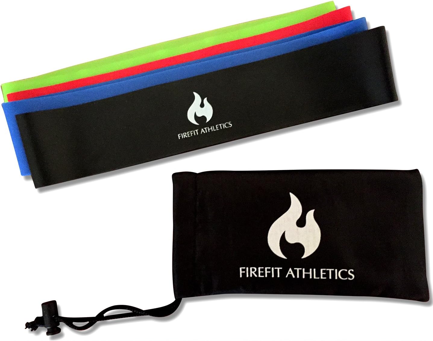 FireFit Athletics Exercise Resistance Loop Bands - Set of 4, 12-inch Workout Bands - Best for Stretching, Physical Therapy and Home Fitness - Varying Resistances and Carry Bag