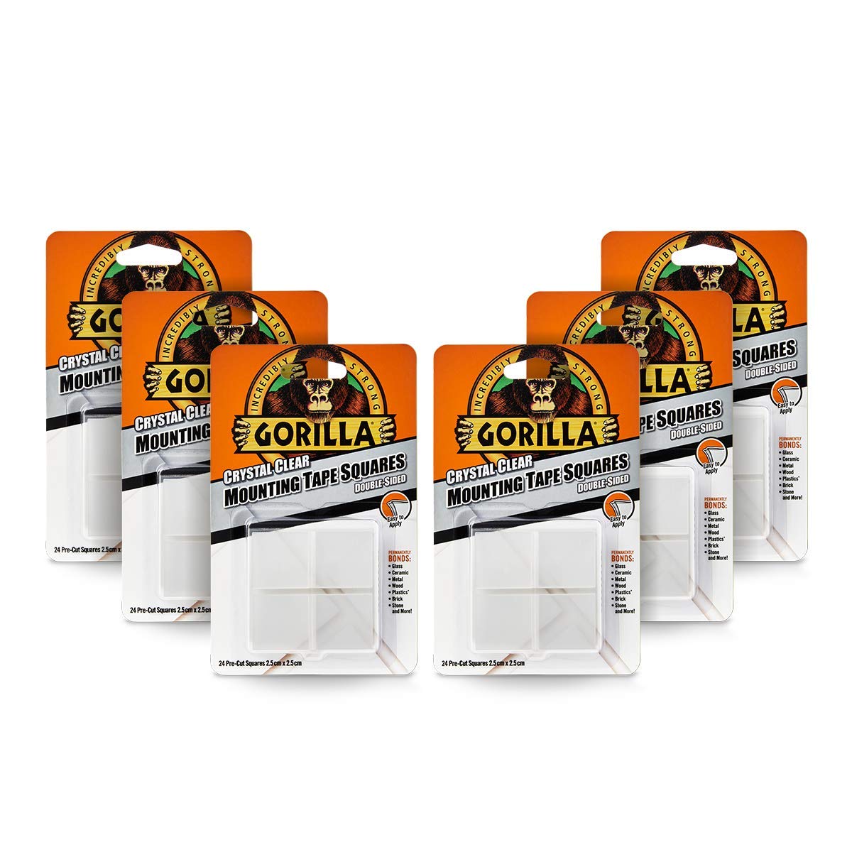Gorilla 3044111 Mounting Tape Squares Crystal Clear (Pack of 6)