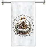 GOOZHO Christmas Nativity Christian Kitchen Towels, Matthew 1:21 Bible Verse Decor Dish Tea Towels for Kitchen, Winter Holiday Religious Xmas Hand Towel for Bathroom Decor, 16x24 Inches