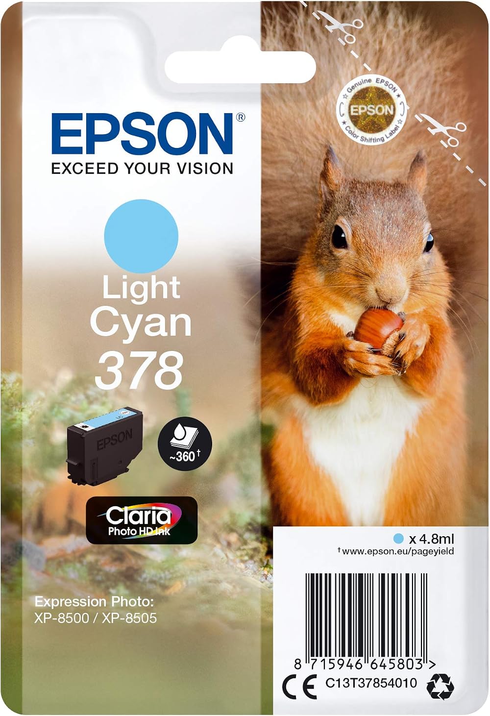 Epson 378 Light Cyan Squirrel Claria Photo HD Ink Cartridge XP-15000 XP-8500