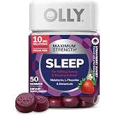 OLLY Maximum Strength Sleep Support Supplement, 10 mg Melatonin - 50 Count | Sleep Support, 10 mg Melatonin, L-Theanine &amp; Botanical Extracts, Gluten Free, Vegan, No Synthetic Colors or Flavors