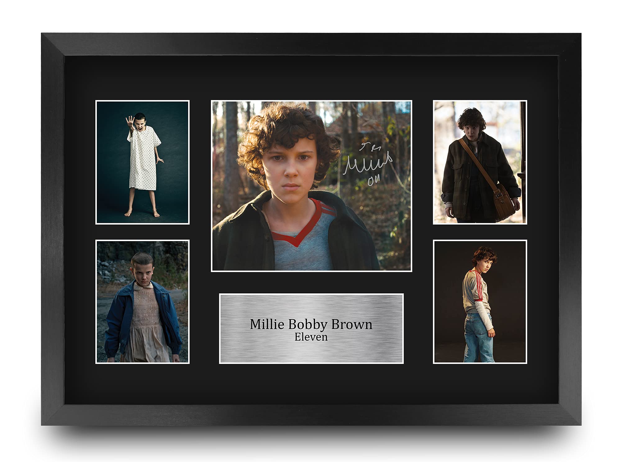 HWC Trading Millie Bobby Brown Strange Hawkins Thing Eleven Gifts Printed Signed Autograph Presentation Photo Montage Display for TV Show Fans - A3 Framed