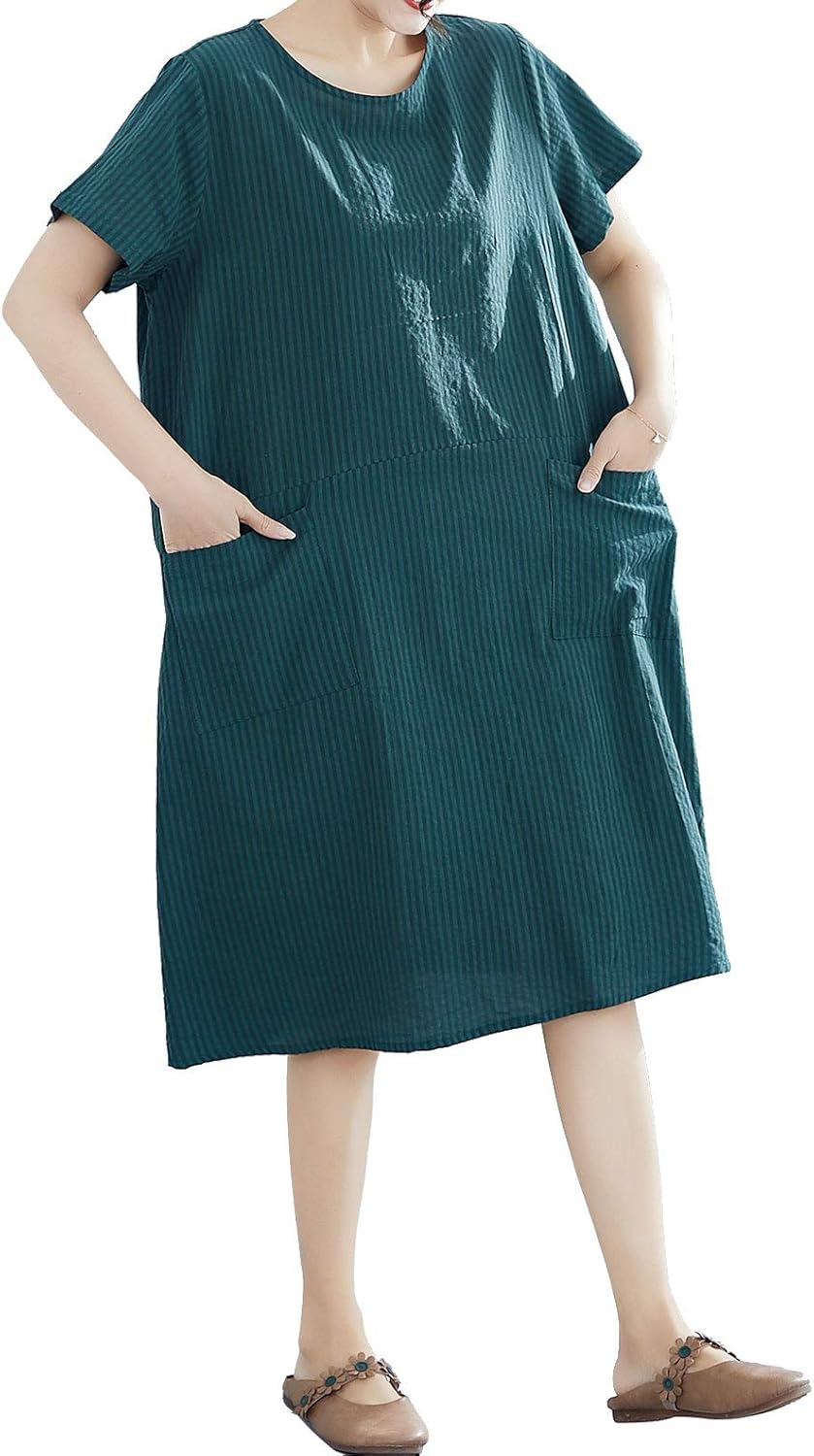 P Ammy Fashion Women's Summer Trend Big Pockets Plus Size Dress Green