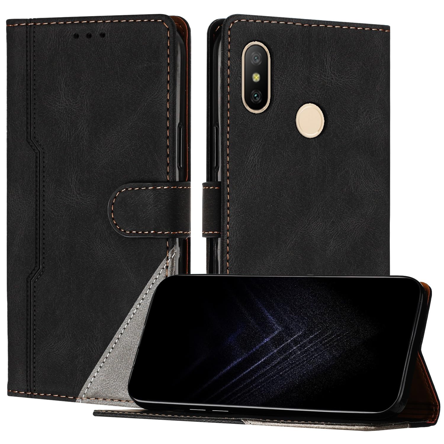 Netany Case Compatible with Xiaomi Redmi Note 6/ Note 6 Pro, Flip PU Leather Cover with Magnetic Kickstand Card Holder [Shockproof TPU] for Redmi Note 6 (Black)