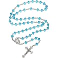 Catholic Rosary Crystal Beads Necklace with with Miraculous Medal Cross Crucifix Rosaries Communion Rosary