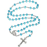 Rnivida Catholic Crystal Beads Rosary with Miraculous Medal, Cross Crucifix Rosaries Communion Rosary for Women