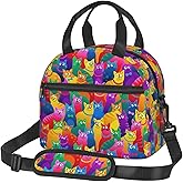 Tezmd Funny Colorful Cat Reusable Insulated Lunch Box Waterproof Lunch Bag with Detachable and Adjustable Shoulder Strap for Office Picnic or Travel