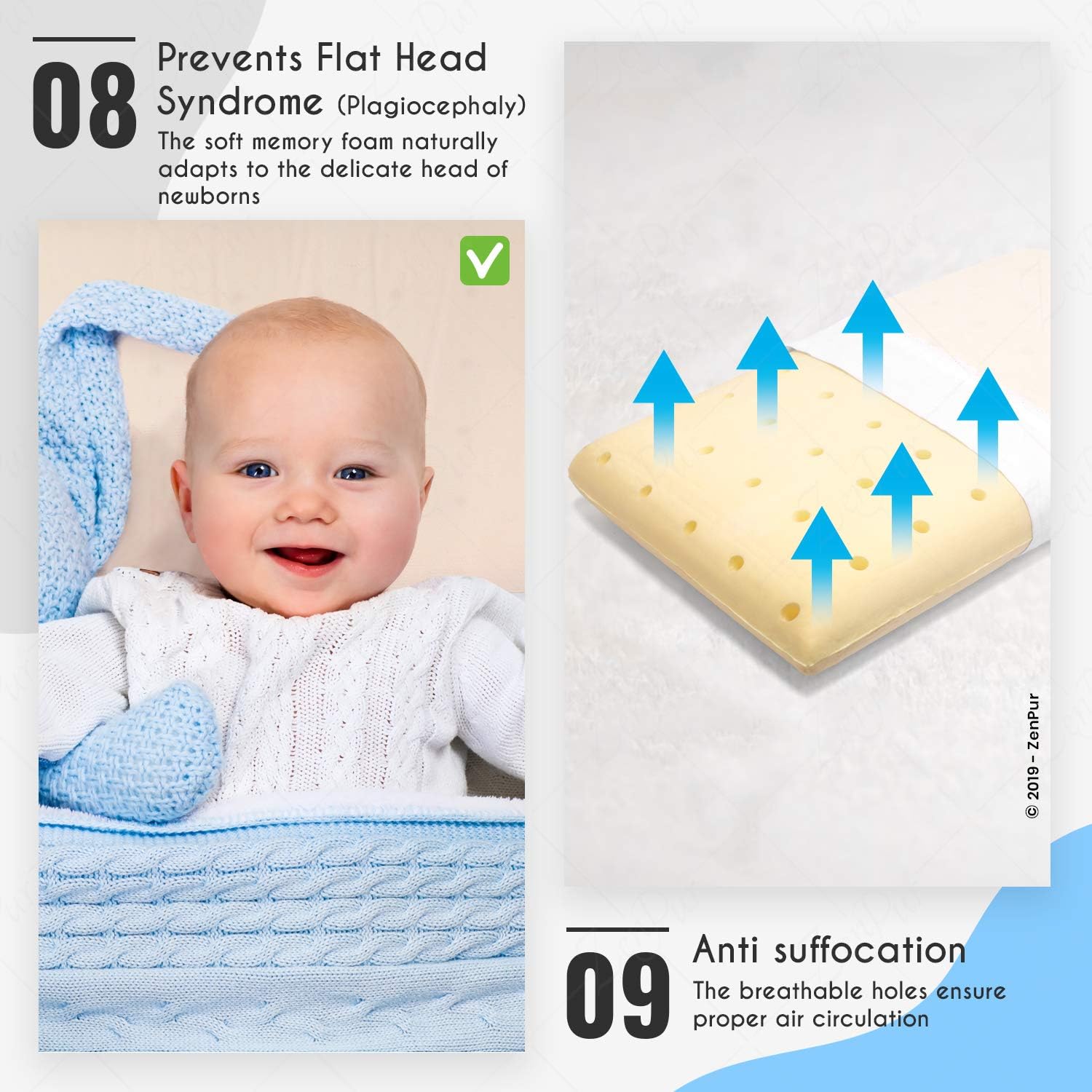Fabricada en Europa Almohada Ortopédica Cuna Garantía 10 años ZenPur