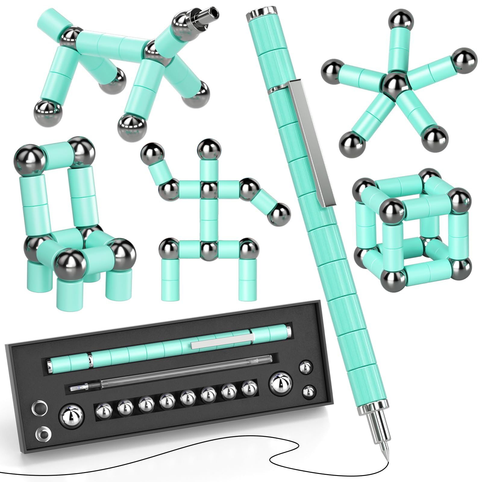 Waksox Magnetic Fidget Pen, Gift for Men Teenage Boys Girls, Valentines Easter Birthday Gifts, Fidget Anxiety Relief Toy Cool Stuff Magnetic Building Blocks