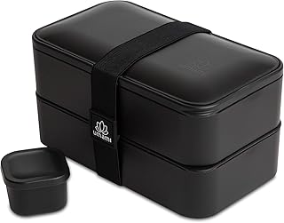 Umami® Premium Lunchbox – 1 Soßendose & 3-teiliges Besteck – Japanische Luftdichte Bento Box – Brotdose mit Fächern – Zero Waste – Mikrowellen- & Geschirrspülerfest – BPA-frei – 5 Jahre Garantie