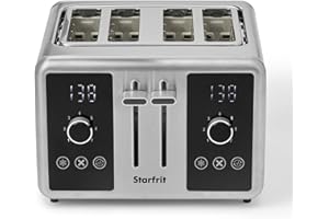 Starfrit 4-Slice Toaster With Digital Countdown - 7 Adjustable Toasting Settings - Self-Adjusting Slots - Removable Tray - Si