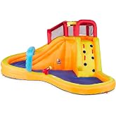 BANZAI Lazy River Water Park Pool - Waterslide and Cannon - for Kids | 180 x 160 x 95 in, 600 lb Capacity, Ages 5-12, 14000 L Capacity, Dura-Tech PVC, GFCI Blower, 3 Min Setup, Climbing Wall