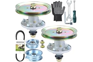 GUSUHAWK 2 Pack Greased GY21098 Spindle Assembly with GX20367 Pulley GY20629 GY20067 Idler Pulley GX20072 Replace John Deere GY21098 Spindle for John Deere D110, D105, D130, LA105, E100, E110 Tractors