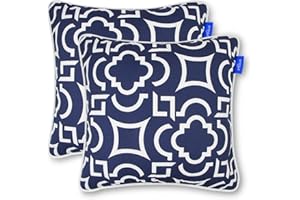 INFBLUE Patio Outdoor/Indoor Decorative Throw Pillow Water Repellent Set of 2 Square Pillow for Patio Garden Funiture (18" x 18", Blue Geometry)